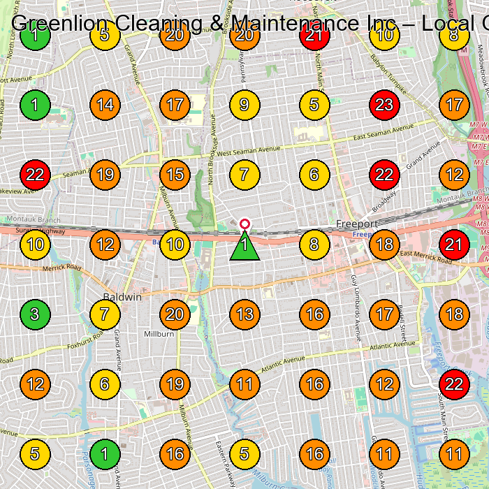 Greenlion Cleaning & Maintenance Inc Commercial Cleaning Service GeoGrid ranking map for Freeport NY